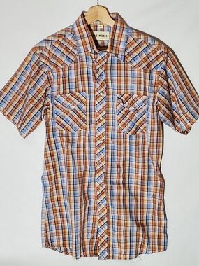 Cody James Short-Sleeve Plaid Button-up Shirt Brown Rodeo Country Western Mens M